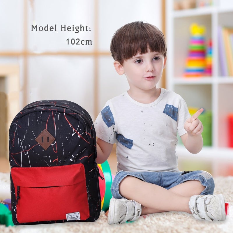 VASCHY Preschool Toddler Backpack, Little Kid Small Backpacks for Kindergarten Children Boys and Girls with Chest Strap in Black Red - Image 2